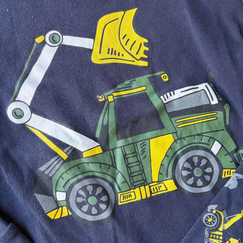 Kids Navy Blue Construction Excavator 100% Cotton Long Sleeve Pajama‎ Set Size 8